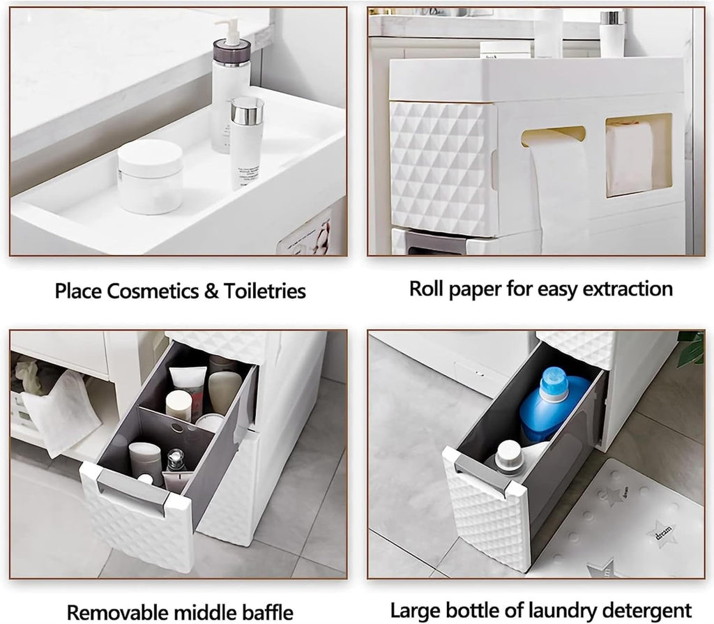 Small Bathroom Storage Cabinet with Moveable Drawers and Wheels Y637