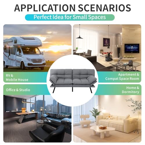 MUUEGM Memory Foam Futon Sofa Bed with Adjustable Backrests, 71" Brown Z18778