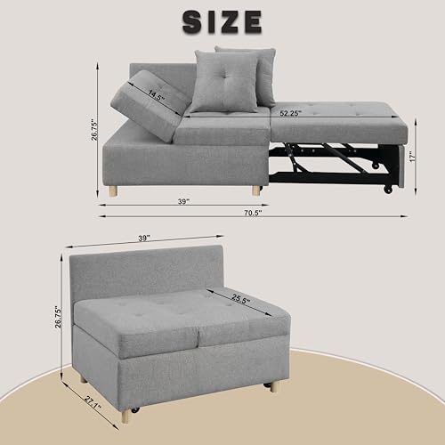 4-in-1 Convertible Sofa Bed L-Shaped Couch with Adjustable Backrest, Grey D131794