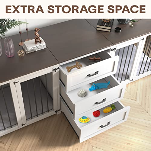 Farmhouse Wooden Dog Crate with 3 Drawer and Double Doors Z590708