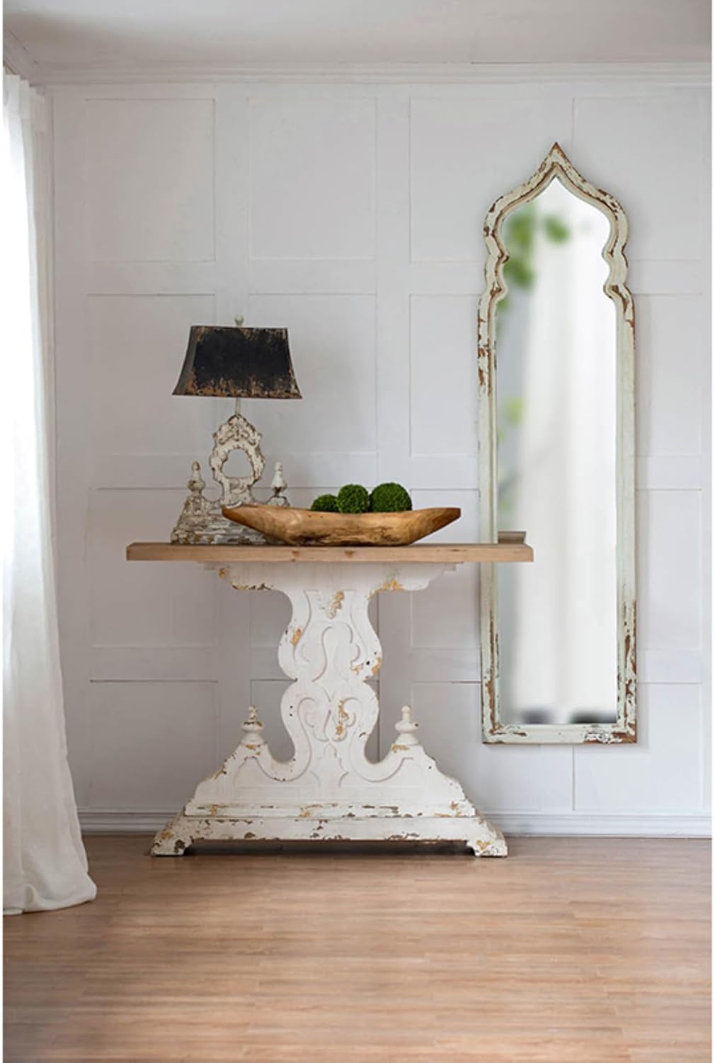 CC Home Furnishings Vintage Weathered White Full Length Floor Mirror P3491