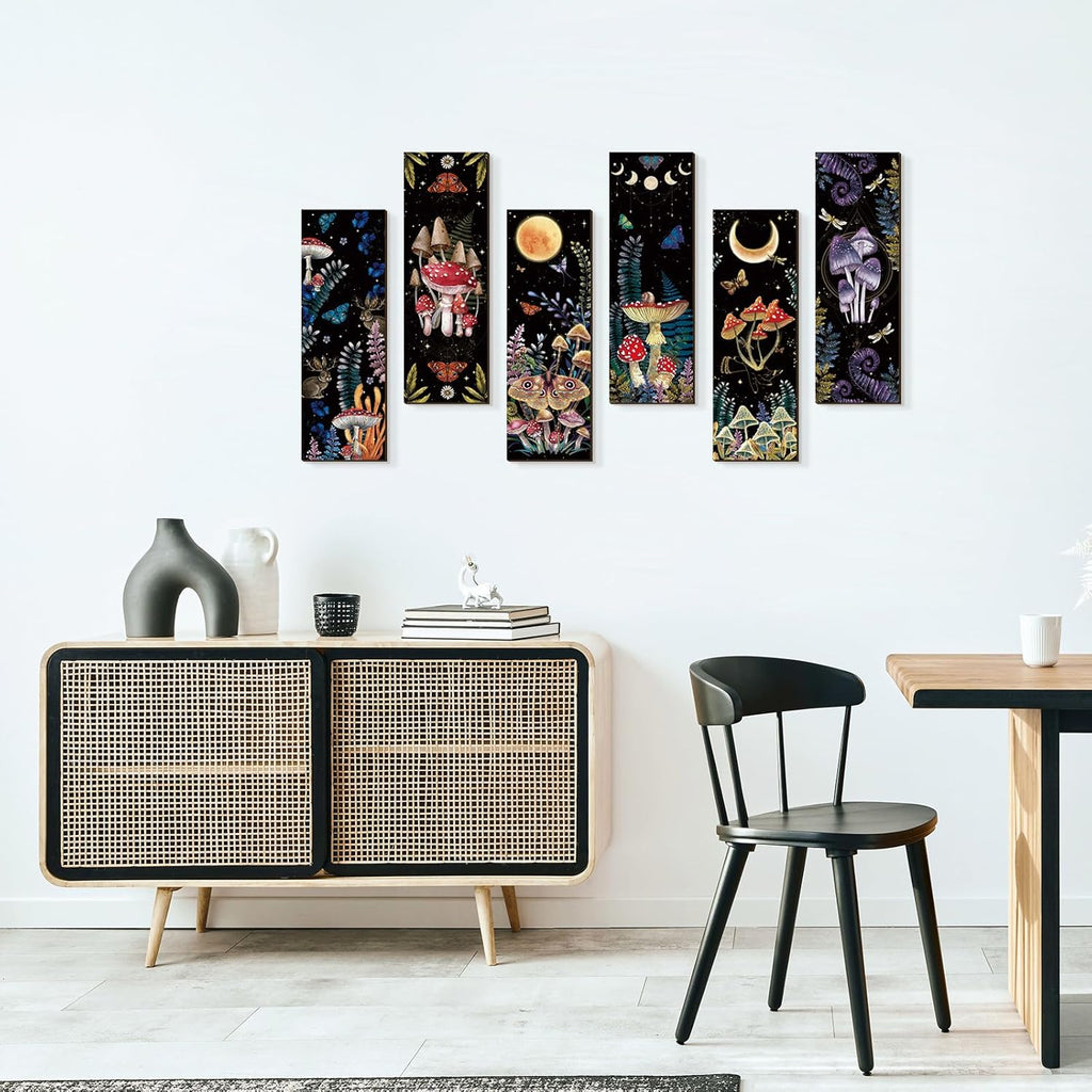 Kigley 6 Pcs Mushroom Wall Decorations Boho Wooden Wall Art W9154