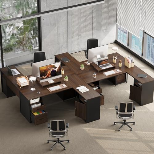 Bestier L Shaped Desk with File Drawers, 63" x 47" Office Computer Desk, Gray L48241