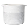 Cotton Rope Basket, Round Woven Baskets for Storage, Blanket Basket Living Room, Storage Basket with Handles for Book, Clothes for Organizing, 15.8”x15.8”x13.8”, White & Grey