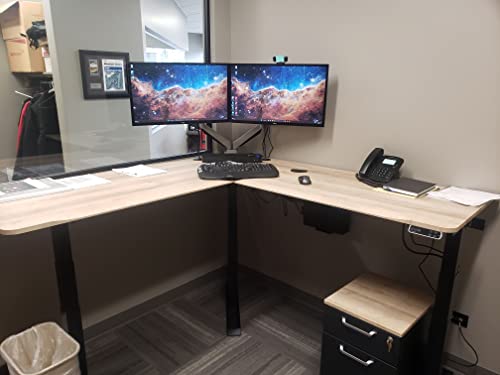 Electric Sit to Stand L-Shape 3-Leg Corner Desk - American Oak Y557