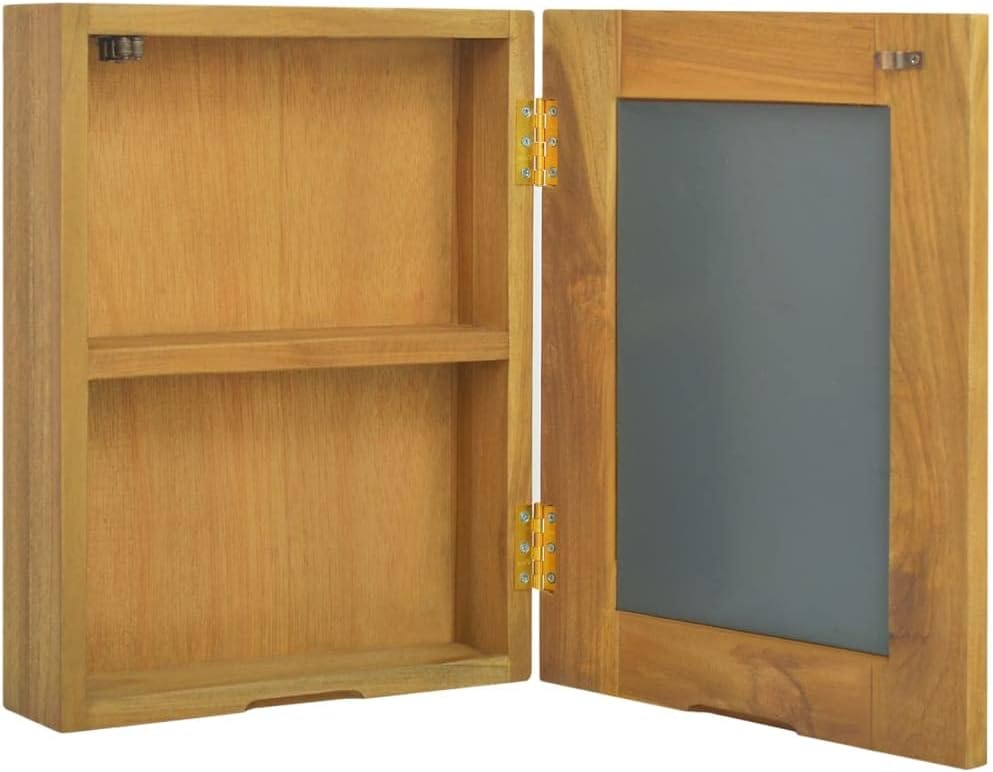 SecondBoy Natural Wood Grain Teak Wall Cabinet with Mirror Door N24854