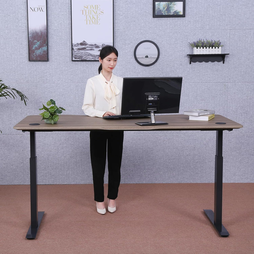 ApexDesk Elite Pro Series Electric Height Adjustable Desk, Curved Teak Top, Black Frame K383276