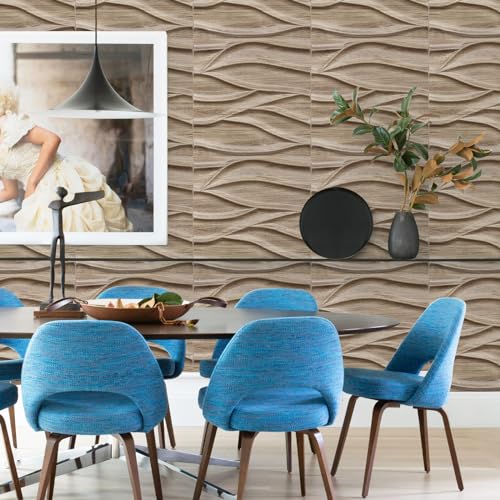 STICKGOO 3D Wall Panels for Interior Wall Decor, Walnut Textured Wave Design, 12 Pack 19.7''x19.7'' M729318
