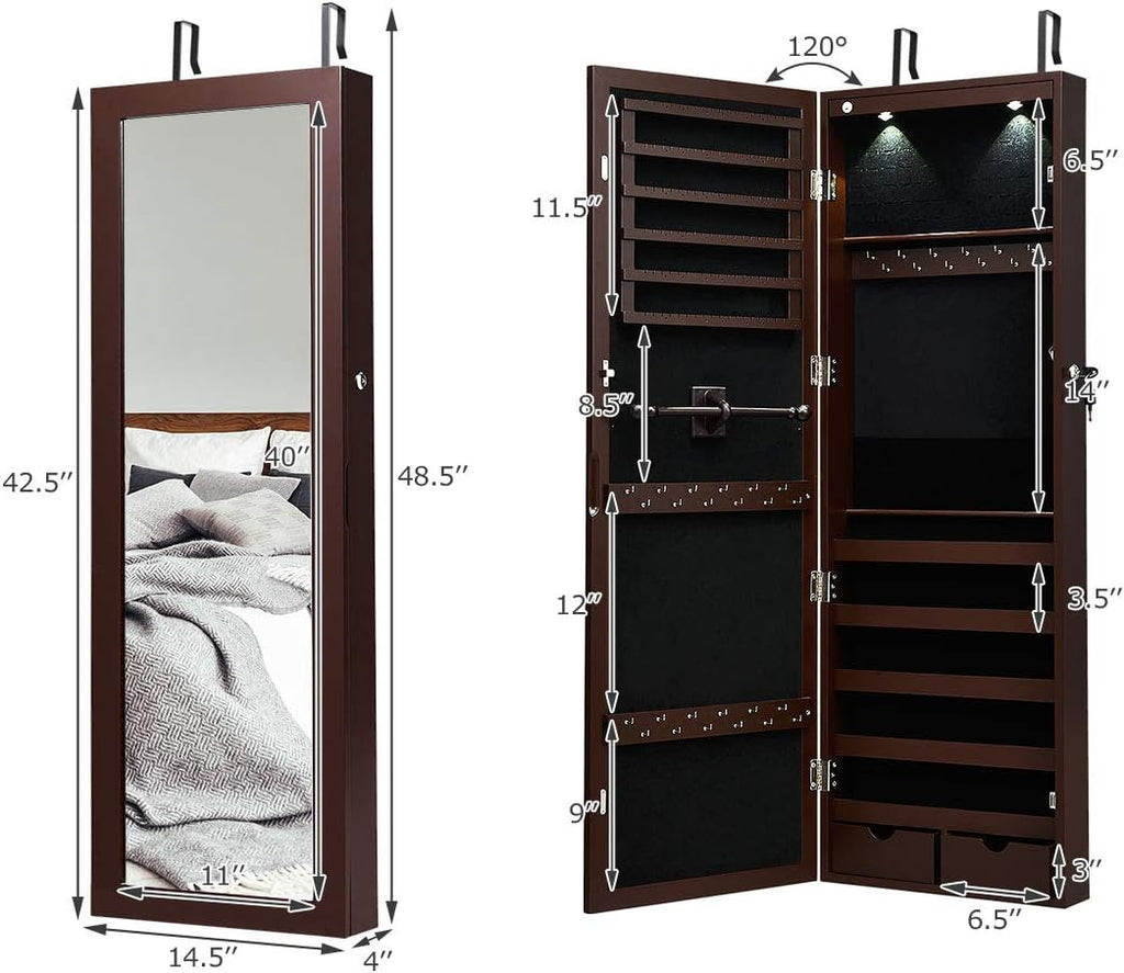 Giantex Jewelry Armoire Wall Door Mounted with Full Length Mirror, Lockable, Espresso Y32742