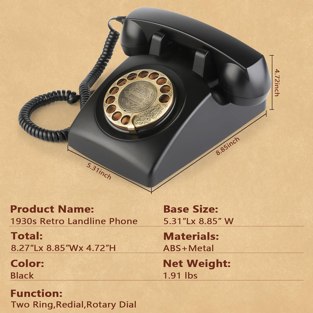 Sangyn Retro Rotary Landline Phone with Mechanical Ringer, Volume Control, Corded S2292