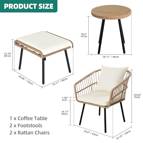 YITAHOME 5-Piece Outdoor Wicker Patio Bistro Set with Footrest and Coffee Table, Black D6223