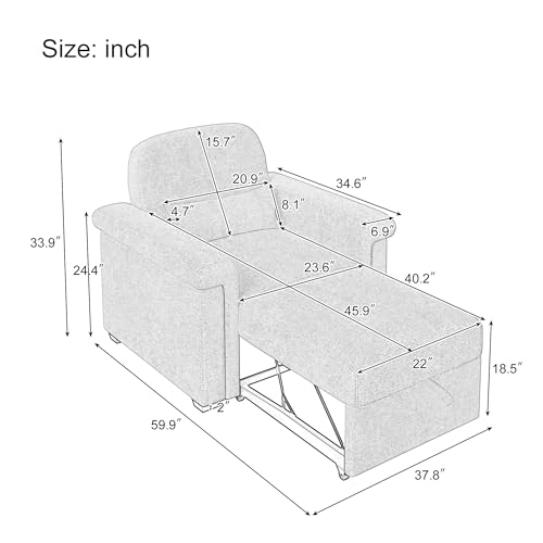 3 in 1 Convertible Single Sofa Bed with Pillow and Adjustable Backrest, Beige L94595