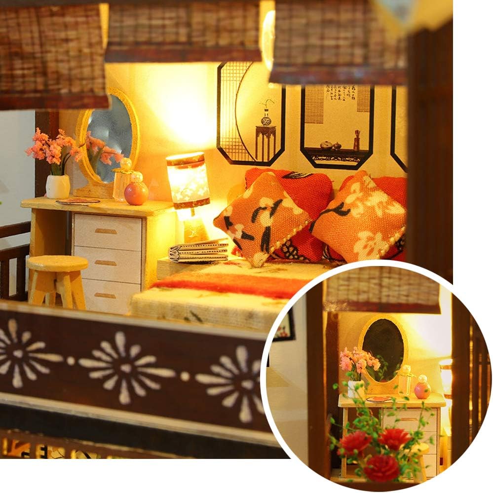 WYD Japanese-Style Wooden Dollhouse Kit with LED Light V95505