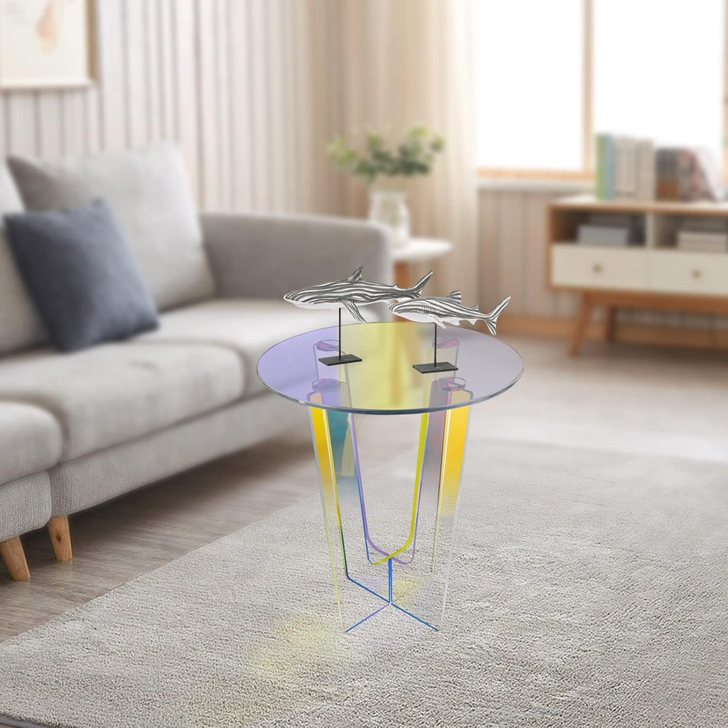 Acrylic Side Table Iridescent Rectangle Coffee Table with Storage Shelf W768449