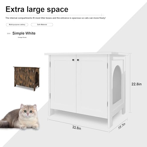 Cat Litter Box Furniture with Removable Divider, Wooden Cat House (White) D8688