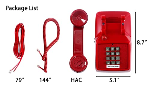 Traditional Red Landline Phone Retro Corded Desk Telephone L439