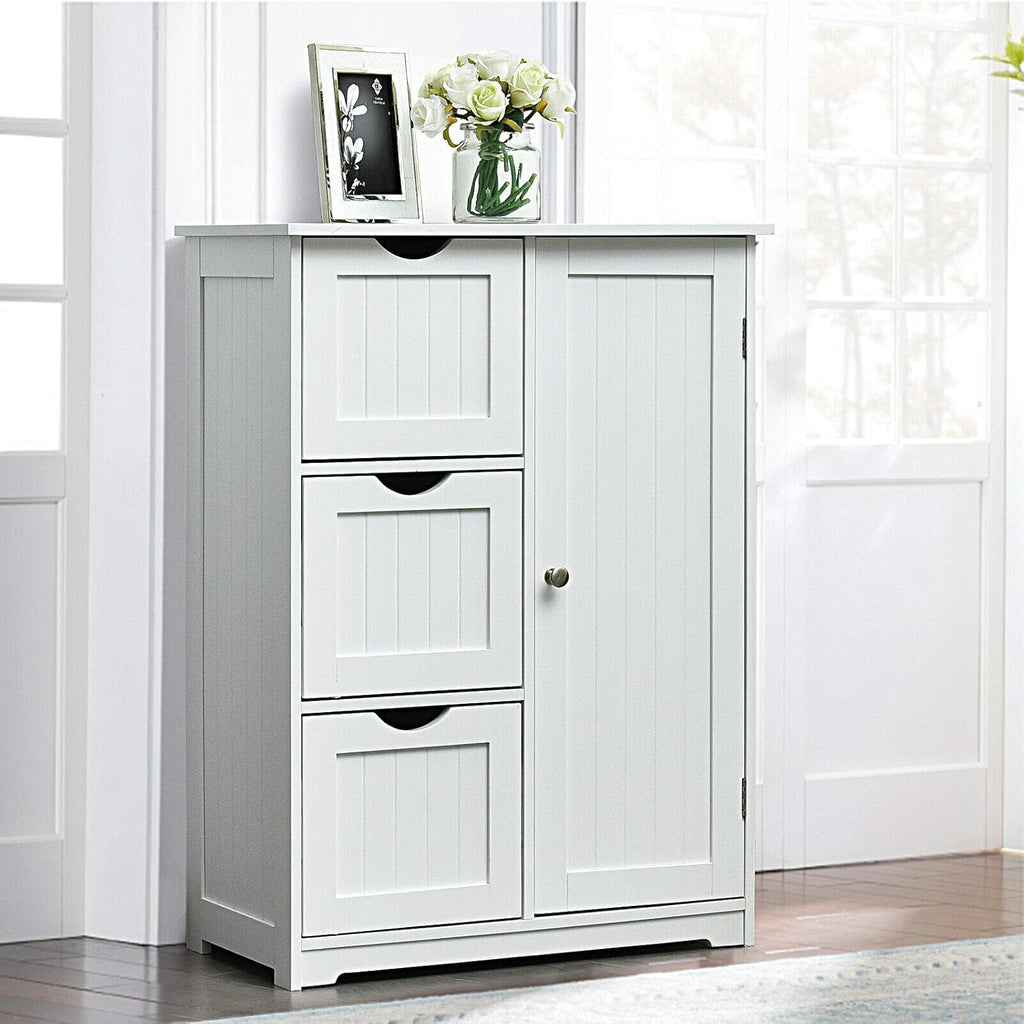 Freestanding Bathroom Floor Cabinet with 3 Drawer Storage White C680