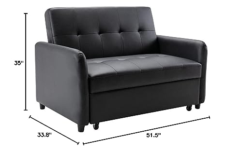 2-in-1 Pull-Out Sofa Bed Loveseat with USB Ports, Brown H944871
