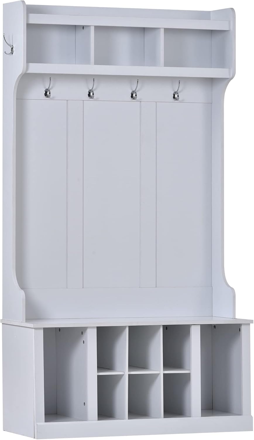NicBex Hall Tree with Bench and 6 Hooks, White X571