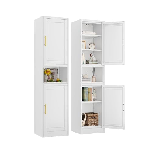 Tall Bathroom Storage Cabinet, 71" H Slim Corner Floor Cabinet with 2 Doors and 3 Adjustable Shelves, Small Space Narrow Bathroom Organizer for Bathroom Living Room Home Office