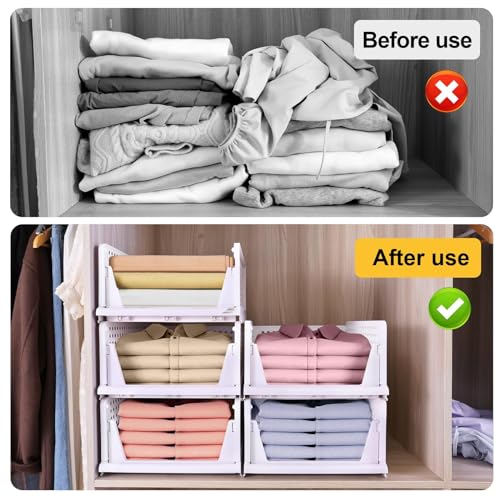 Stackable Plastic Storage Basket Foldable Closet Organizer White Large E203171