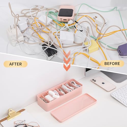 2 Pack Cord Organizer Box with Adjustable Compartments, Clear U374