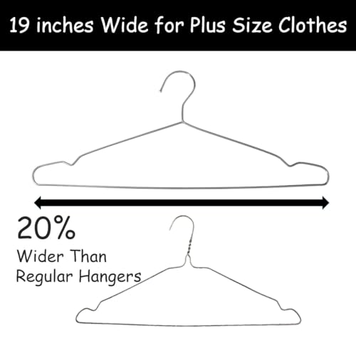Extra Wide Wire Hangers for Plus Size Clothes, 19 Inch Stainless Steel, Silver, 40pk G168865