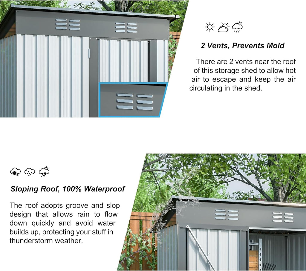 Metal Storage Shed 5x3 FT Outdoor Garden Cabinet with Lockable Doors V2911