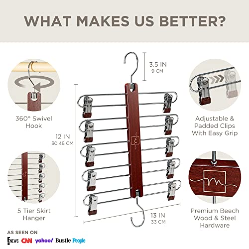 MORALVE Skirt Hangers Space Saving - European Beechwood with Clips K473