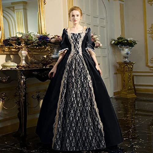 Women Renaissance Medieval Maxi Dress Lace Up Vintage K47879