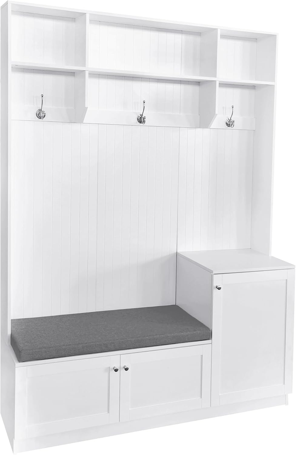 Entryway Hall Tree with Cushion Bench and Shoe Storage, White T38054