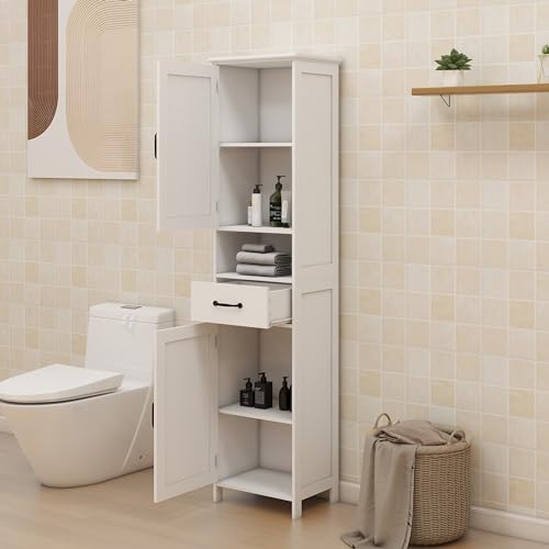 Narrow Height Slim Floor Standing Cabinet with Open Shelves and Drawer Y6067