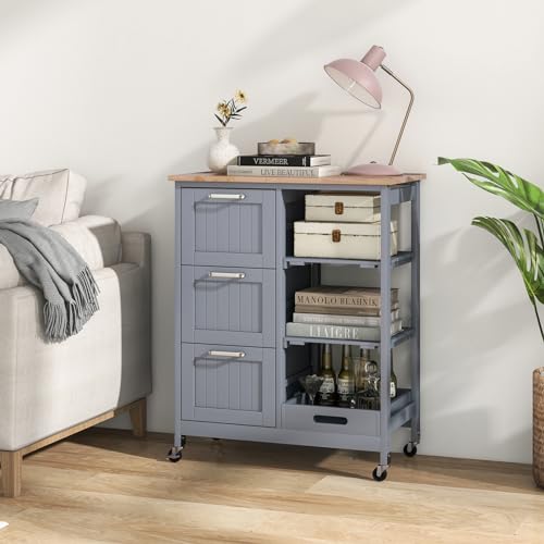 Kitchen Island Rolling Storage Cart with Drawers & Removable Tray S3893