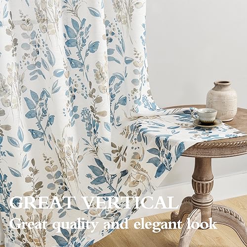 Taupe Curtains 63 Inch Semi Sheer Light Filtering Floral Grommet 2 Panels K731