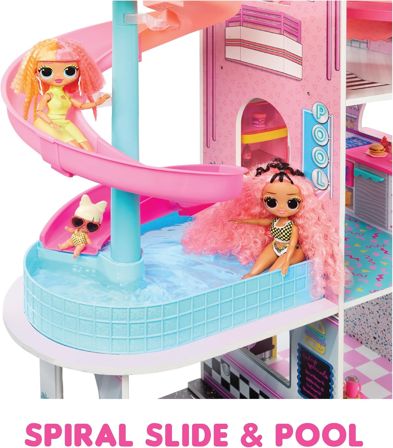 L.O.L. Surprise! OMG Fashion House Playset with 85+ Surprises, Real Wood, Pool & Slide O797