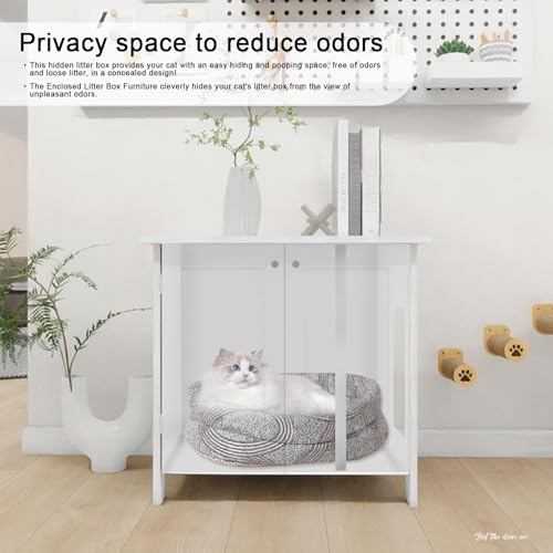 Cat Litter Box Furniture with Removable Divider, Wooden Cat House (White) D8688