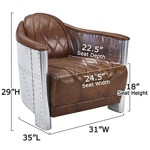 Volans Mid Century Modern Genuine Leather Accent Arm Chair, Lightbrown N2054