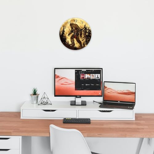 Bigfoot Sasquatch Golden Moon Wall Clock Silent Non-Ticking Wooden 40cm R8352