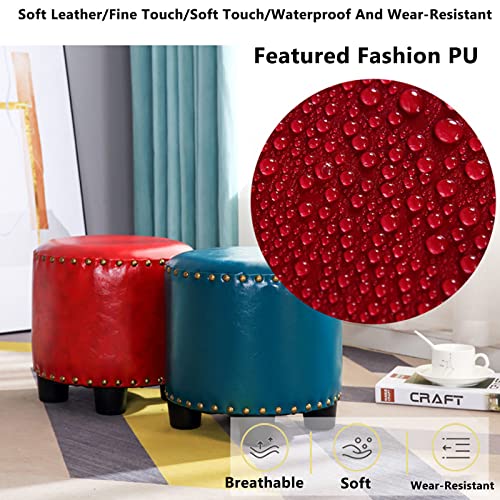 Round Rivet Footrest PU Ottoman Stackable Footstool for Living Room Bedroom T324699