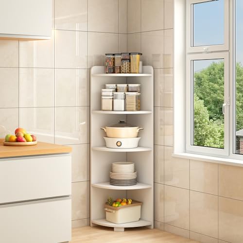 IOTXY 6-Tier Open Corner Shelf, 71" Tall Wooden Floor Standing Bookshelf, Oak S83526