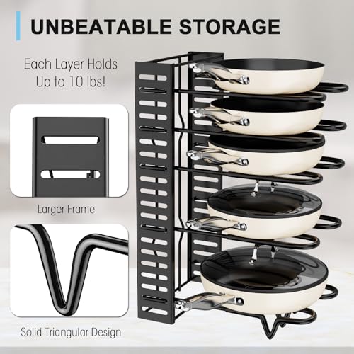 Pots and Pans Organizer Rack for Cabinet, 8-Tier Adjustable Heavy-Duty Storage C72310