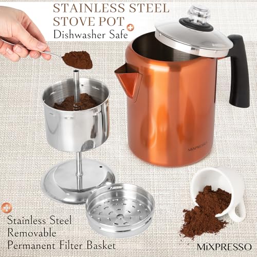 Mixpresso Stainless Steel Stovetop Coffee Percolator, 52 oz 12 Cup Z21916
