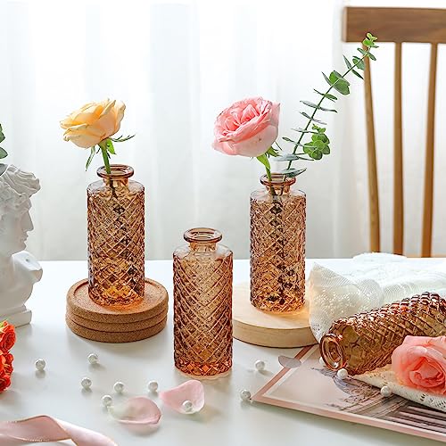 ComSaf Glass Bud Vases Set of 12, Mini Diamond Vases for Centerpieces, Gradient Amber B68600