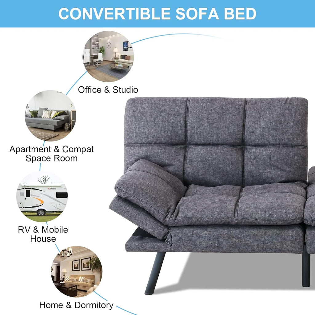 MUUEGM Futon Convertible Memory Foam Couch Bed, Grey L611586