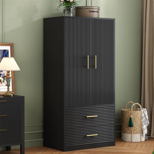 White Armoire Wardrobe Closet with 2 Doors and Drawers K510