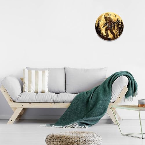 Bigfoot Sasquatch Golden Moon Wall Clock Silent Non-Ticking Wooden 40cm R8352