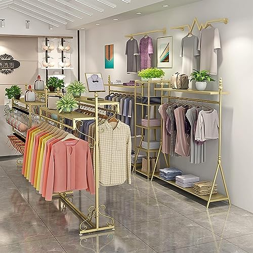 Heavy Duty Gold Clothing Rack for Boutique, Floor-Standing Garment Rack P43791