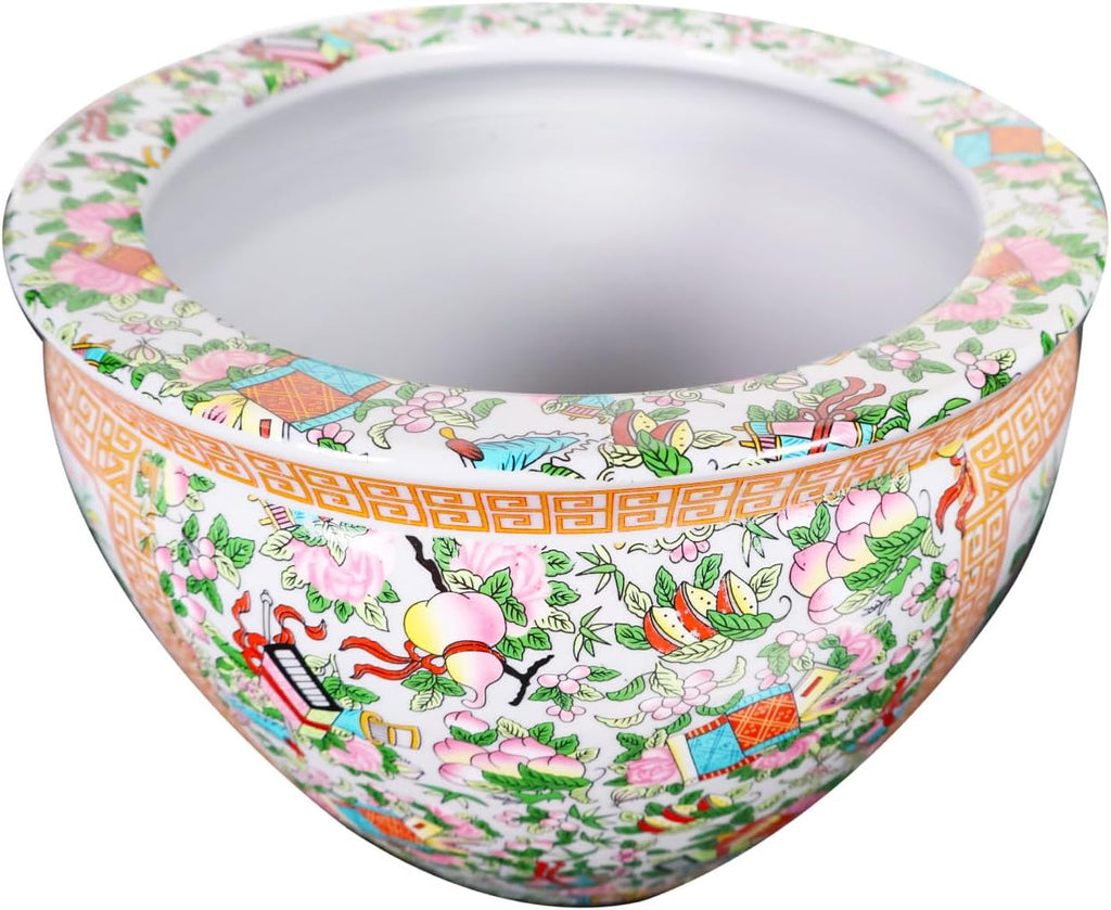 Floral Asian Cachepot Planter with Rose Medallion Painting 10" O233