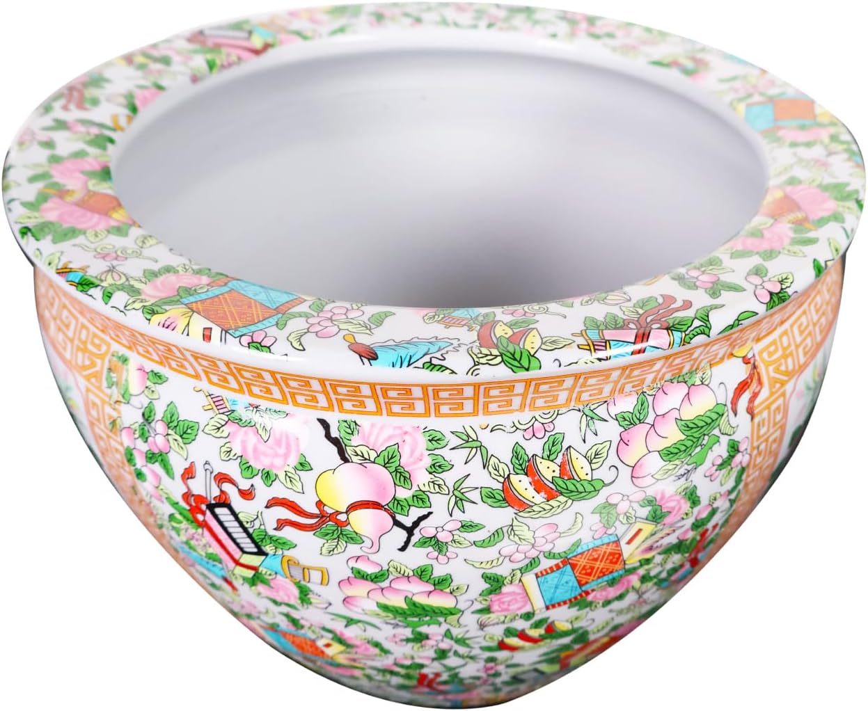 Floral Asian Cachepot Planter with Rose Medallion Painting 10" O233
