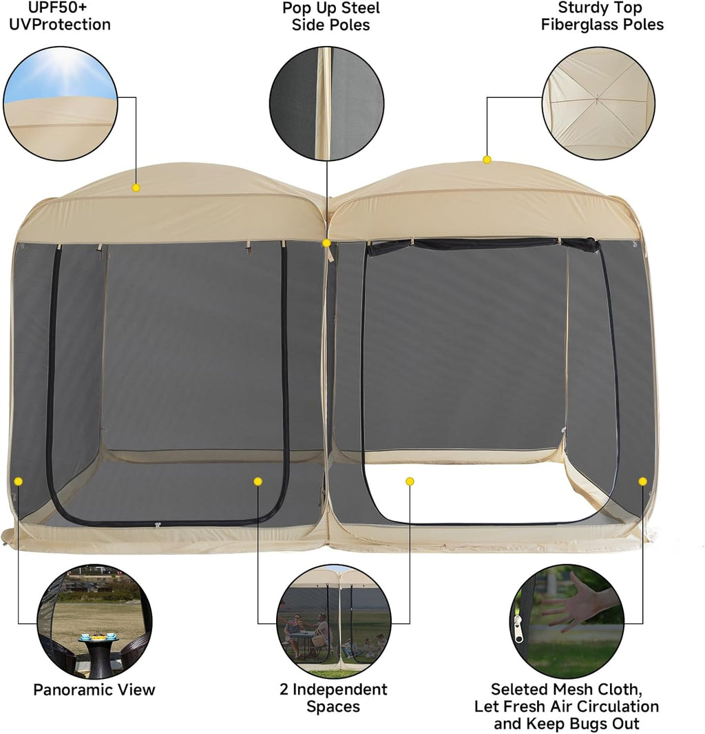 Alvantor Screen House Room 2 in 1 Pop Up Gazebo with Mesh Mosquito Netting, 12' x 7.5', Beige S93613